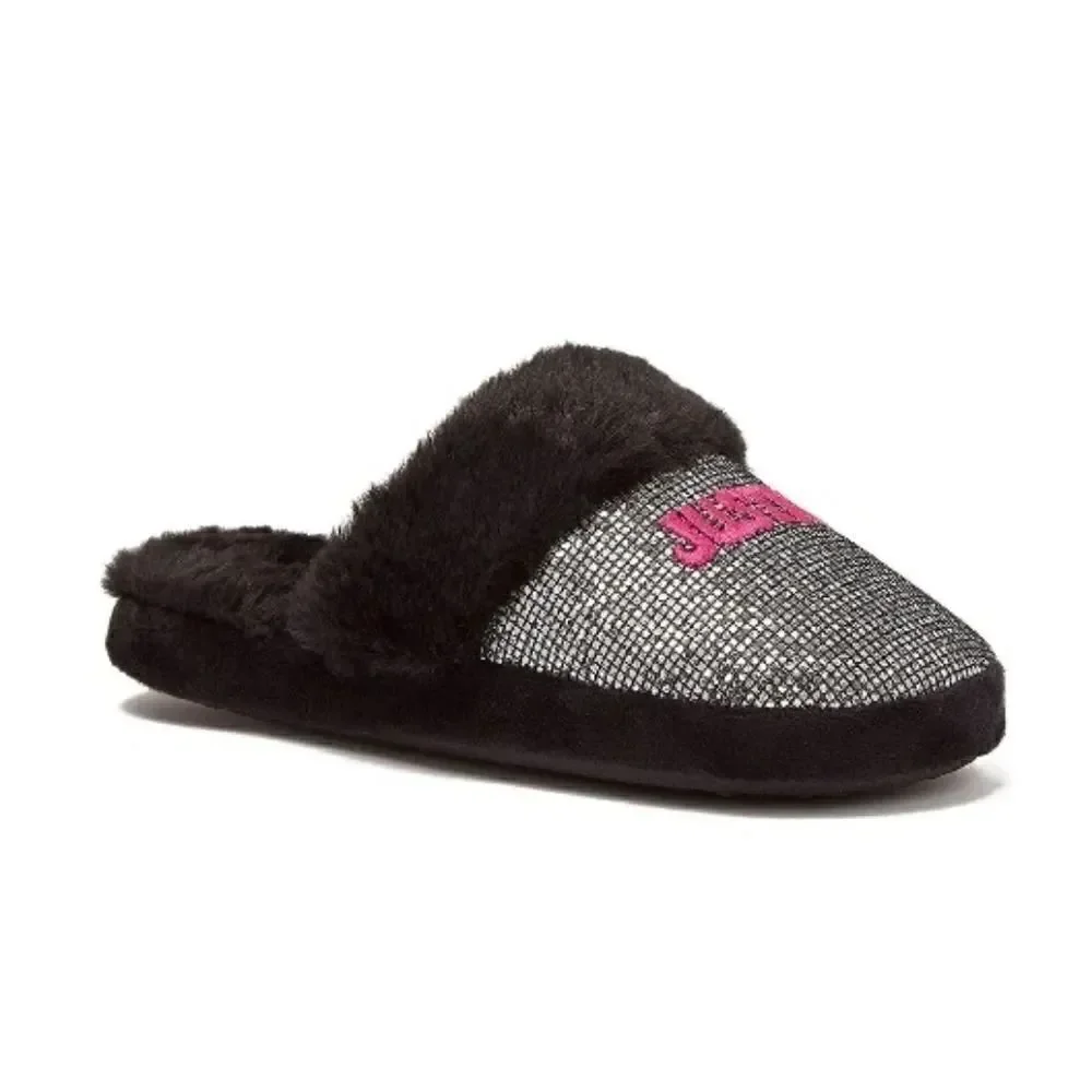 Justice Girls Graphic Slip On Sparkling Scuff Slippers Shoes Size 2/3
